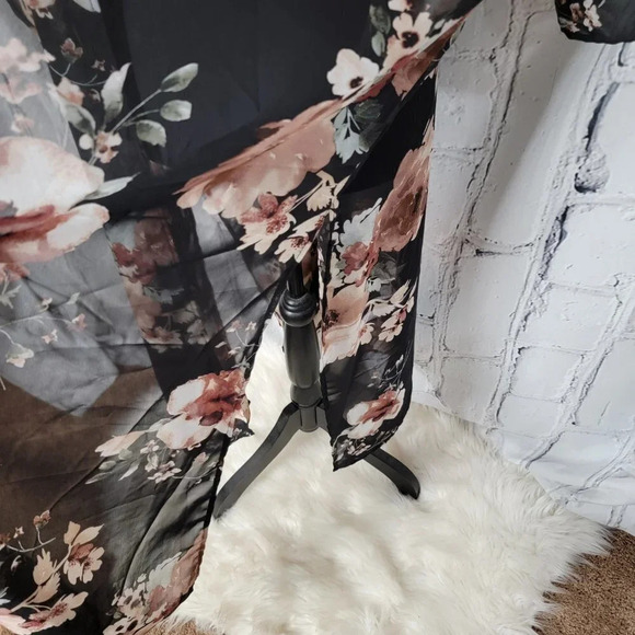 Vision Womens Large Flowy Open Front Side Slit Kimono Cardigan Boho Bohemian - Picture 3 of 9